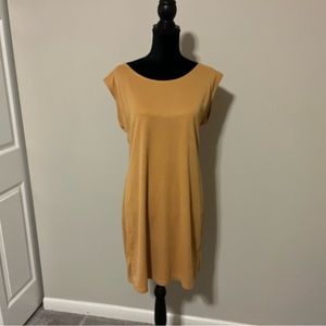 Sigrid Olsen Women Mustard Yellow Cap Sleeves Dress Size Medium